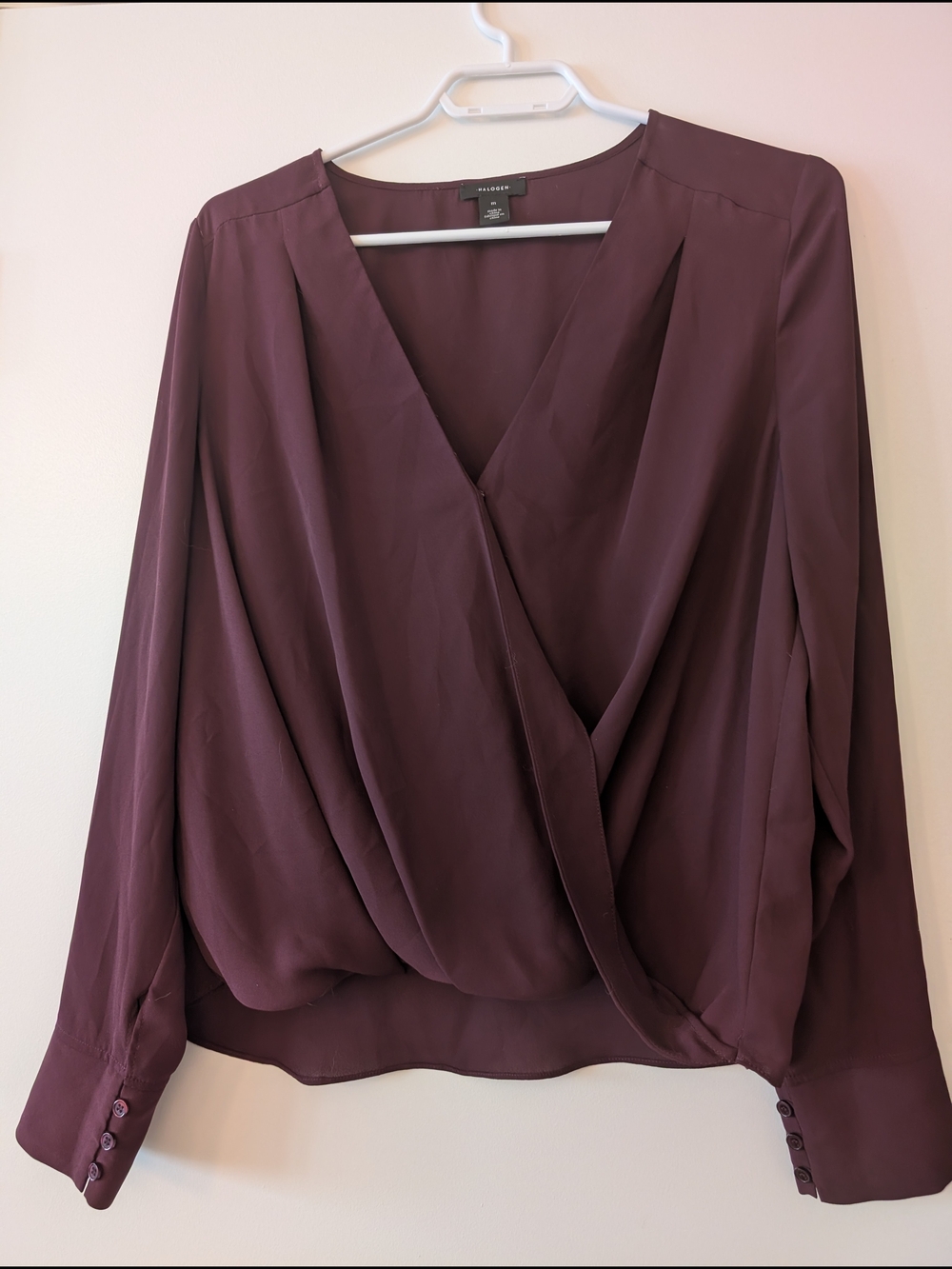 Halogen Wrap-Front Blouse in Burgundy Plum